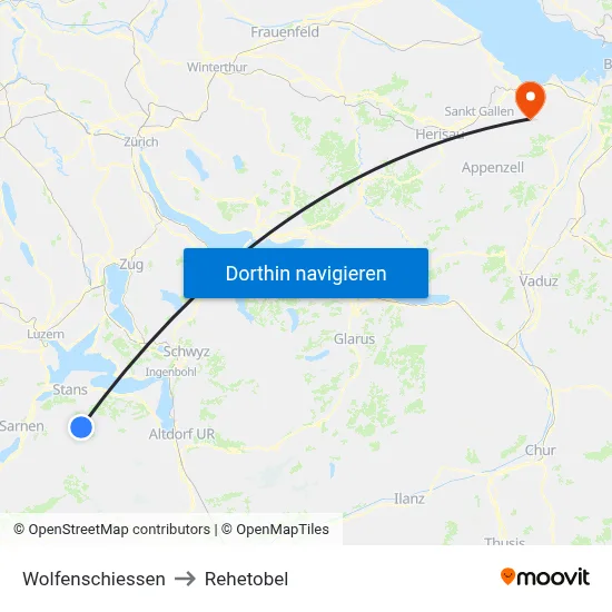 Wolfenschiessen to Rehetobel map