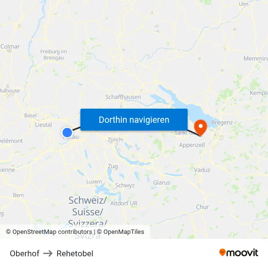 Oberhof to Rehetobel map