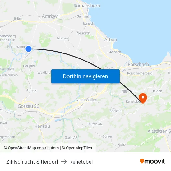 Zihlschlacht-Sitterdorf to Rehetobel map