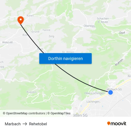 Marbach to Rehetobel map