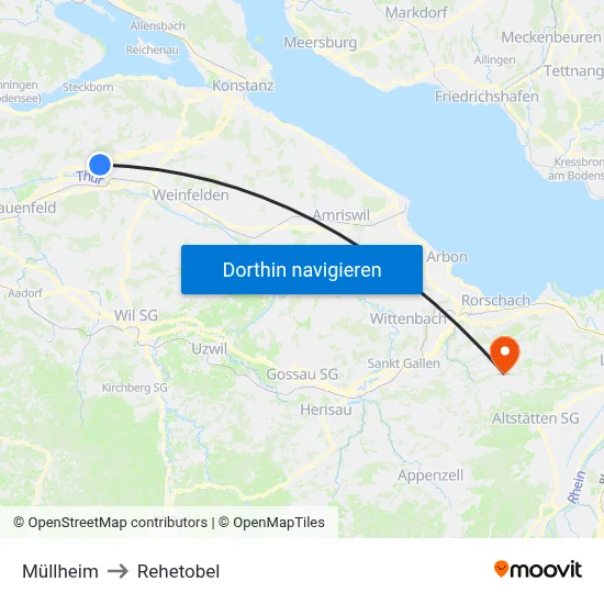 Müllheim to Rehetobel map