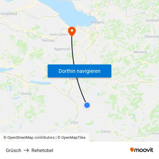 Grüsch to Rehetobel map