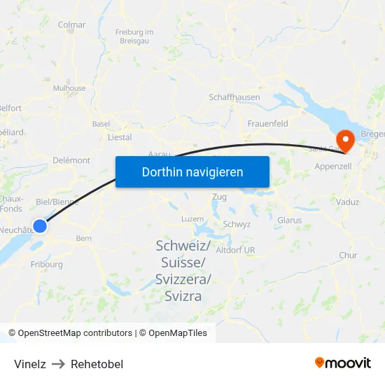 Vinelz to Rehetobel map