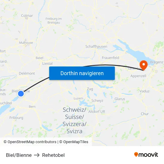 Biel/Bienne to Rehetobel map