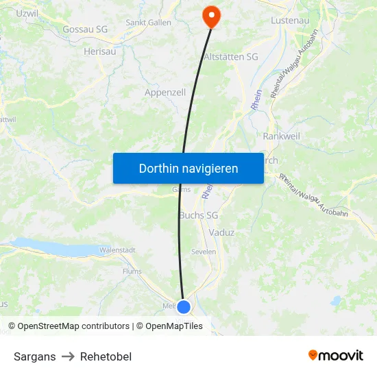 Sargans to Rehetobel map