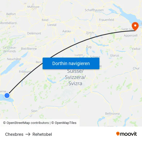 Chexbres to Rehetobel map