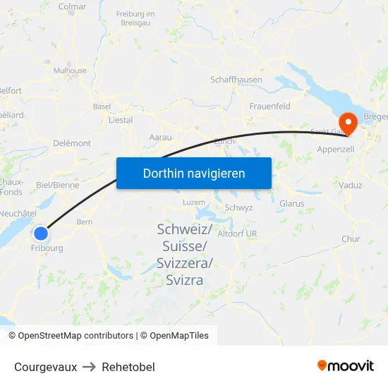 Courgevaux to Rehetobel map