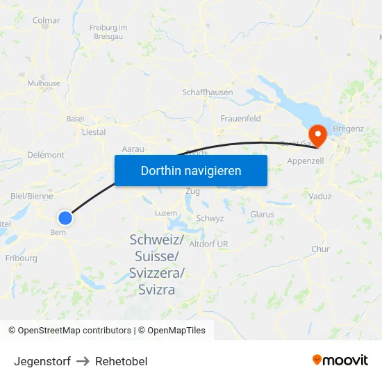Jegenstorf to Rehetobel map