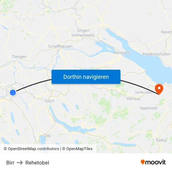 Birr to Rehetobel map