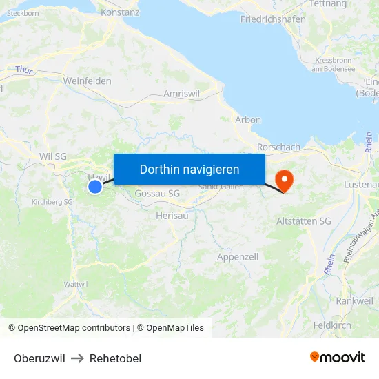 Oberuzwil to Rehetobel map