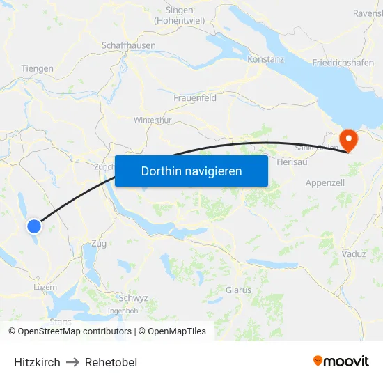 Hitzkirch to Rehetobel map