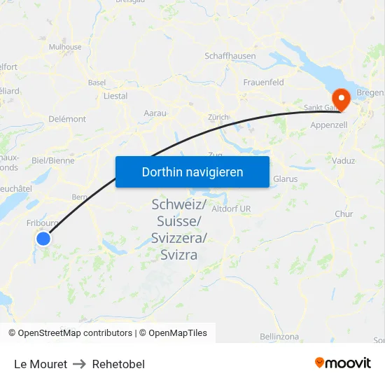 Le Mouret to Rehetobel map