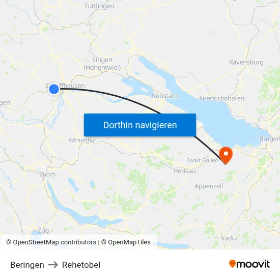 Beringen to Rehetobel map