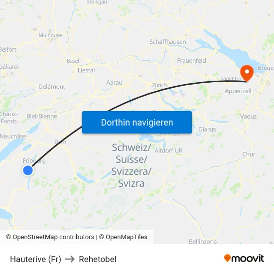 Hauterive (Fr) to Rehetobel map