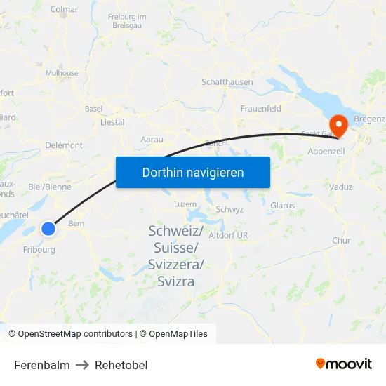 Ferenbalm to Rehetobel map
