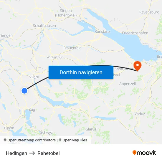 Hedingen to Rehetobel map