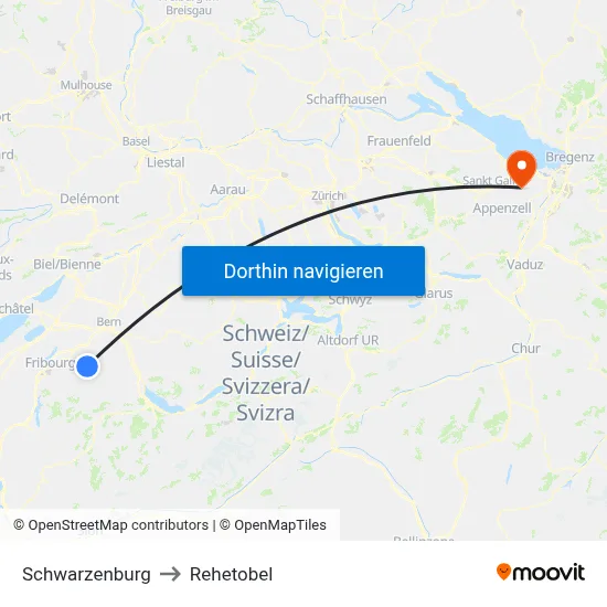 Schwarzenburg to Rehetobel map