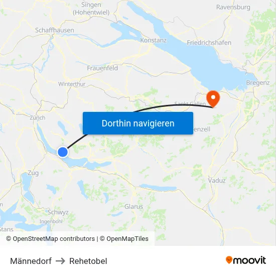 Männedorf to Rehetobel map