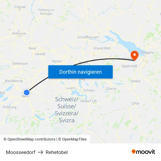 Moosseedorf to Rehetobel map