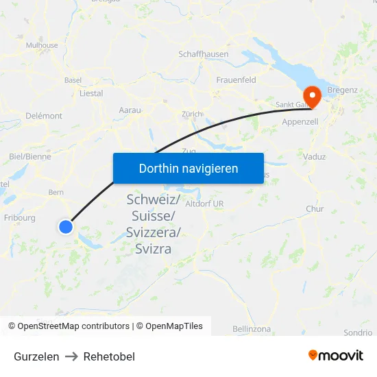 Gurzelen to Rehetobel map