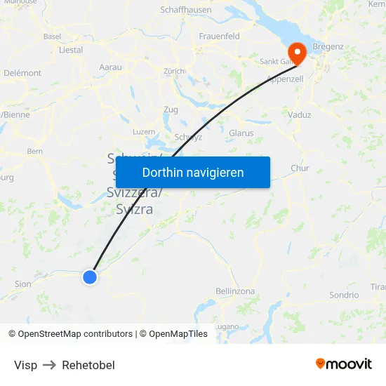 Visp to Rehetobel map