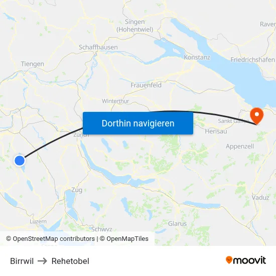 Birrwil to Rehetobel map