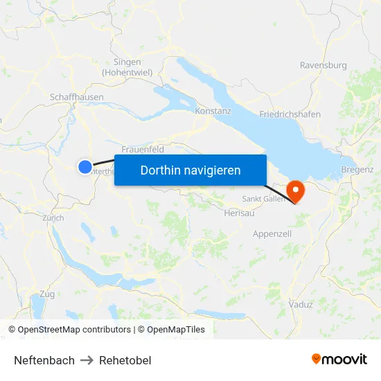 Neftenbach to Rehetobel map