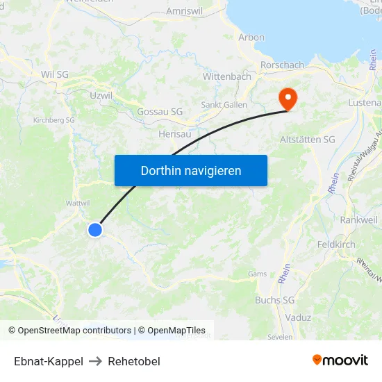 Ebnat-Kappel to Rehetobel map