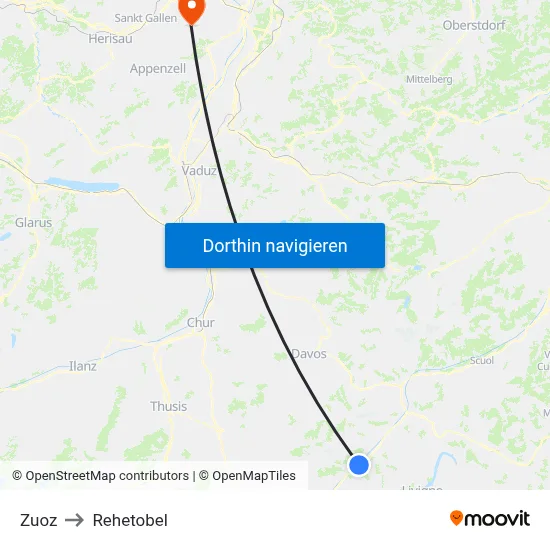 Zuoz to Rehetobel map