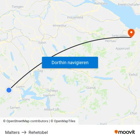 Malters to Rehetobel map