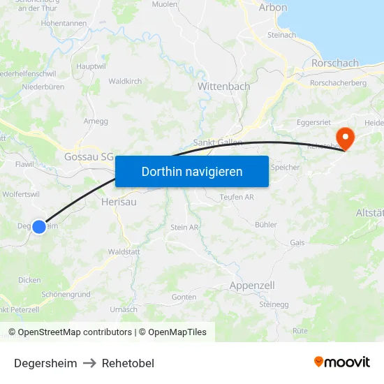 Degersheim to Rehetobel map