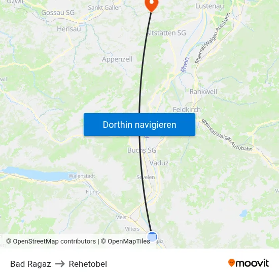 Bad Ragaz to Rehetobel map