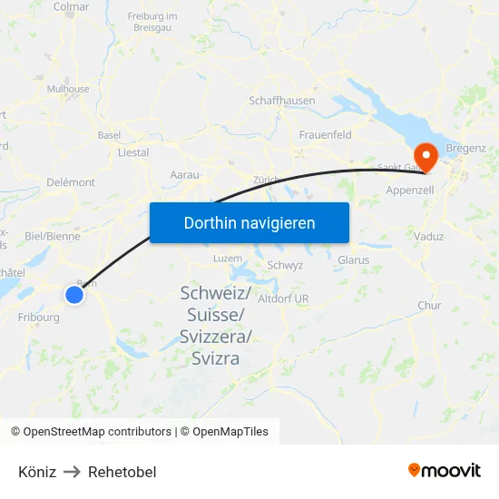 Köniz to Rehetobel map