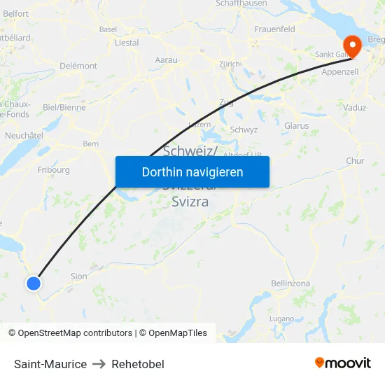 Saint-Maurice to Rehetobel map
