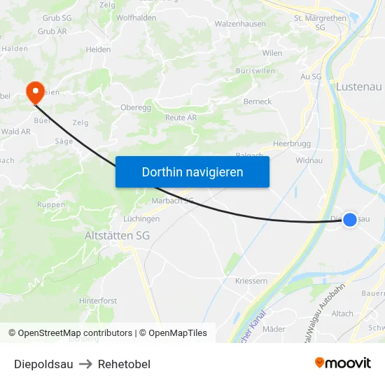 Diepoldsau to Rehetobel map