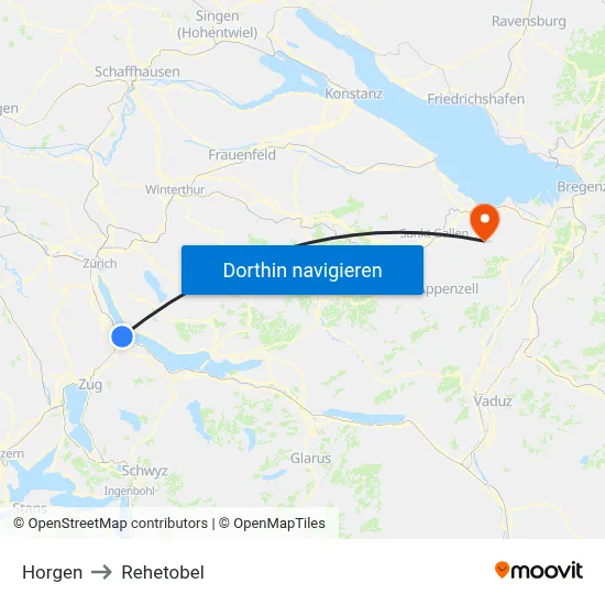 Horgen to Rehetobel map