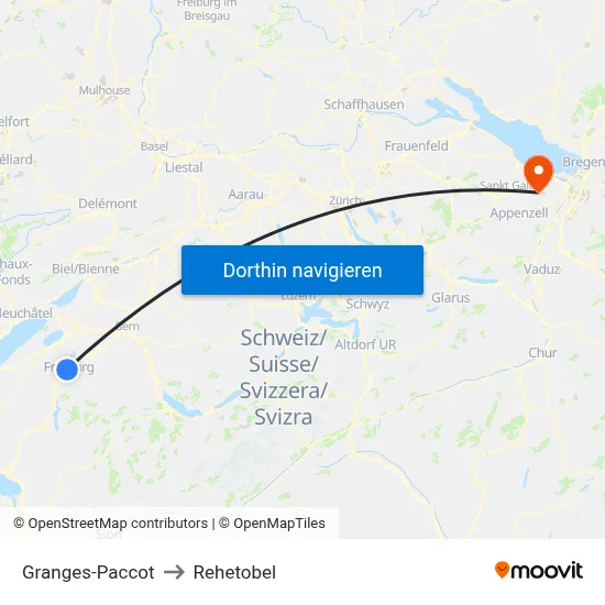 Granges-Paccot to Rehetobel map