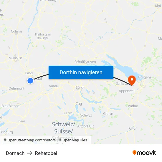 Dornach to Rehetobel map