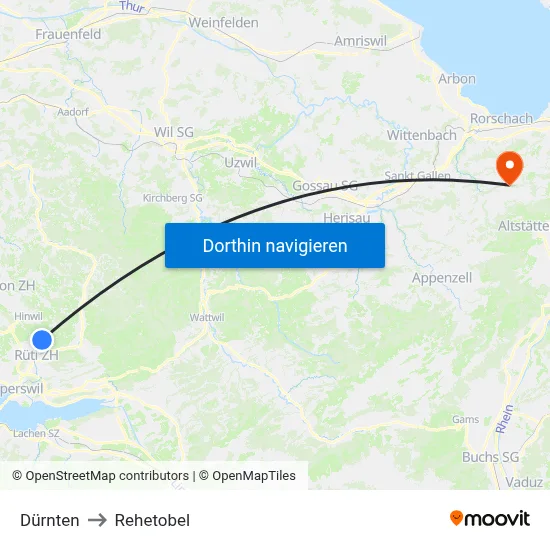 Dürnten to Rehetobel map