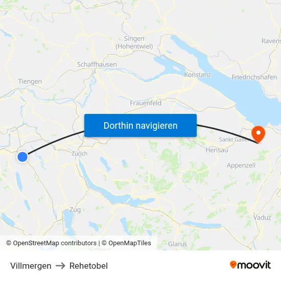 Villmergen to Rehetobel map