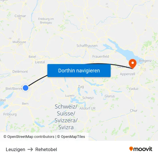Leuzigen to Rehetobel map