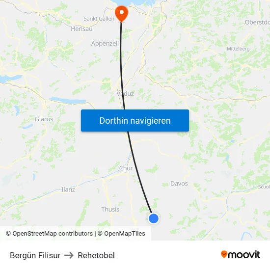 Bergün Filisur to Rehetobel map