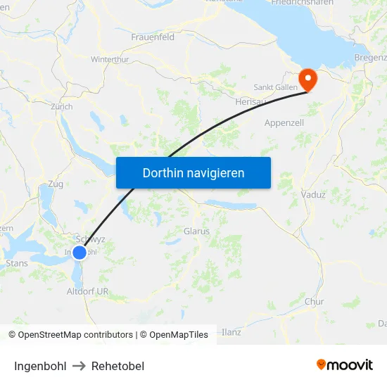 Ingenbohl to Rehetobel map
