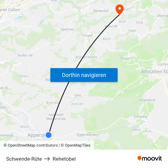 Schwende-Rüte to Rehetobel map