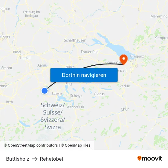 Buttisholz to Rehetobel map