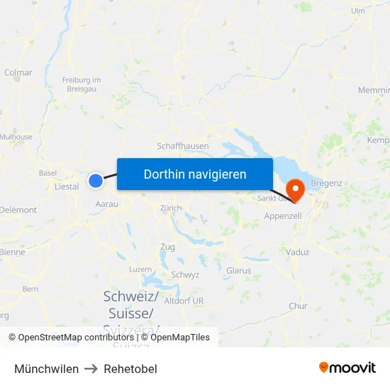 Münchwilen to Rehetobel map