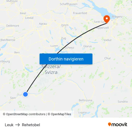 Leuk to Rehetobel map