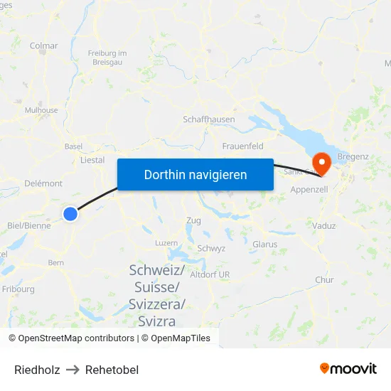 Riedholz to Rehetobel map