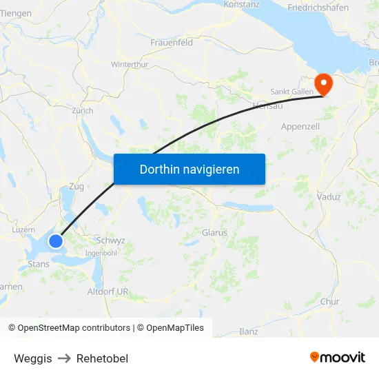 Weggis to Rehetobel map