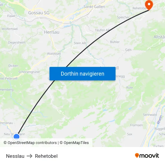 Nesslau to Rehetobel map